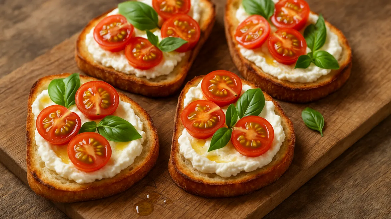 Pane raffermo ricotta di bufala pomodori datterini basilico fresco"